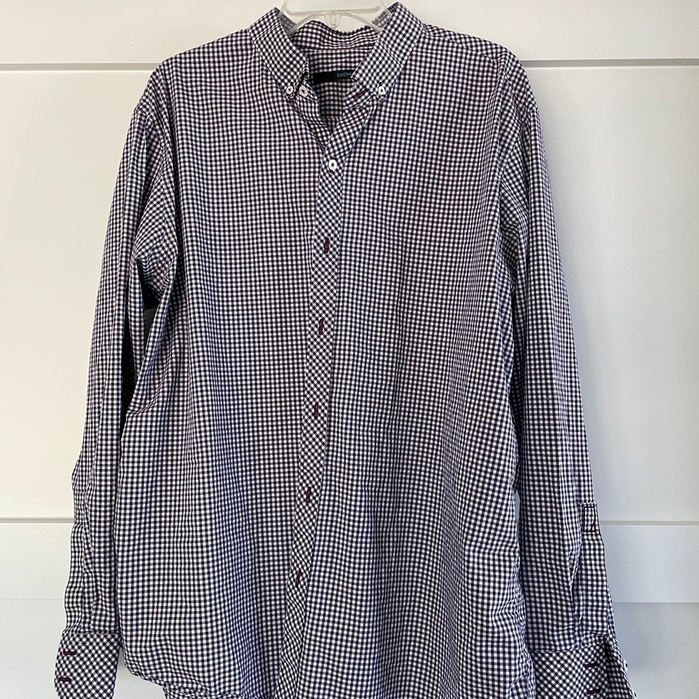 Zachary Prell Black and White Gingham Button-Down Shirt